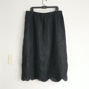 Jillian Jones Maxi Skirt 20W Black Linen Eyelet Scallop Hem Lined Lagenlook*READ